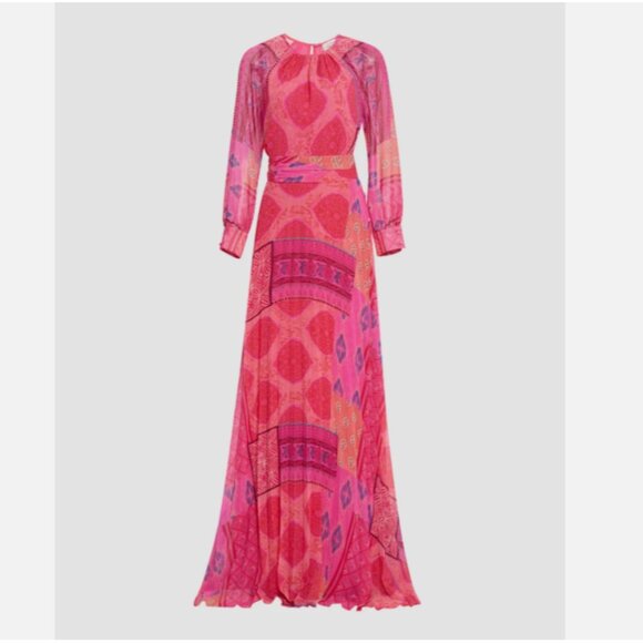 Teri Jon By Rickie Freeman Chiffon Floral Pleated Maxi Gown - Picture 5 of 14